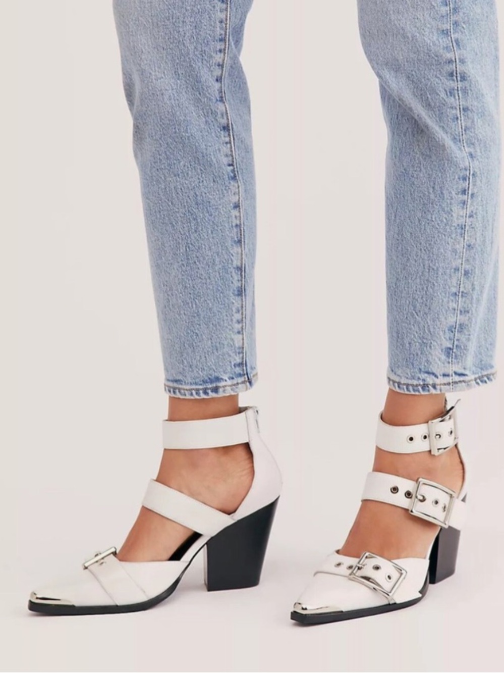 Free People x Jeffrey Campbell Hendrix Block Heel Pointed Toe Buckle Sandals